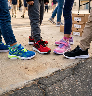 Child wearing new school shoes