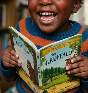Child reading a book aloud
